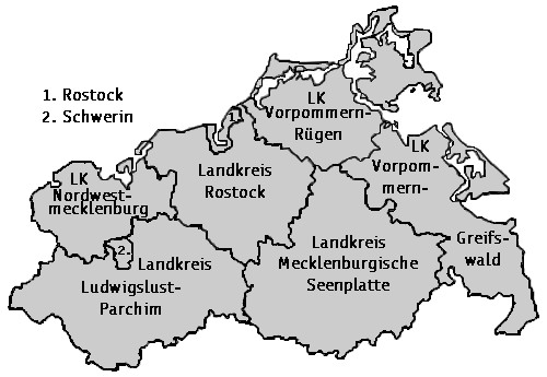 Familienfreunde in Mecklenburg-Vorpommern Bundeslandkarte mit Landkreisgrenzen