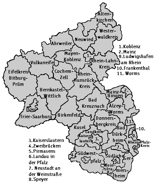 Familienfreunde in Rheinland-Pfalz Bundeslandkarte mit Landkreisgrenzen