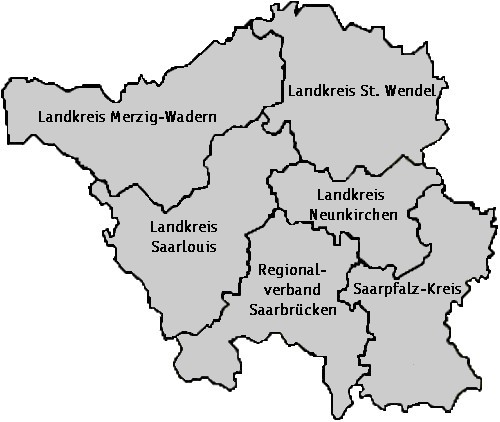 Familienfreunde in Saarland Bundeslandkarte mit Landkreisgrenzen